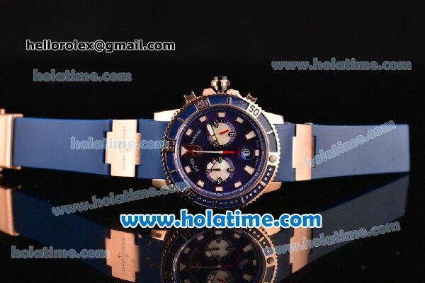 Ulysse Nardin Maxi Marine Diver Chrono Miyota Quartz Rose Gold Case with Blue Dial and Blue Rubber Strap - Click Image to Close